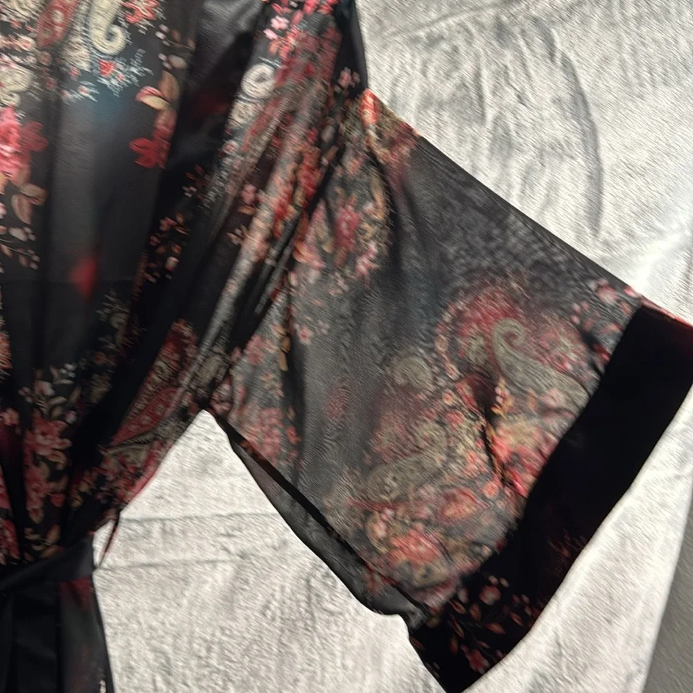 slip nightgown dress matching robe floral black size 10/12 m Y2K romantic nighty